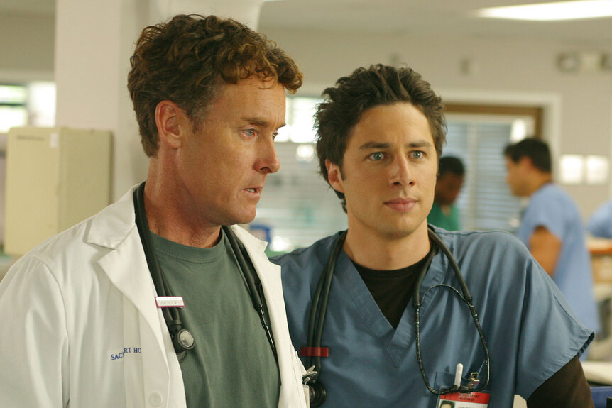 John C. McGinley as Dr. Perry Cox, Zach Braff as Dr. John 'J.D.' Dorian