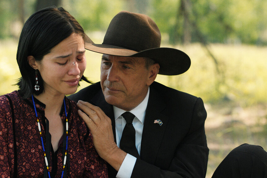 Kevin Costner, Kelsey Asbille in Season 5 of Yellowstone