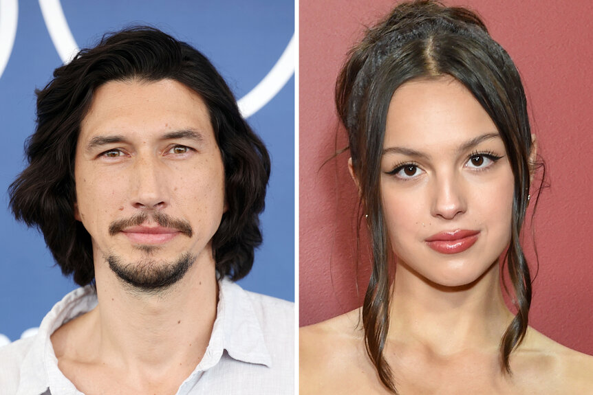 A side by side of Adam Driver and Olivia Rodrigo