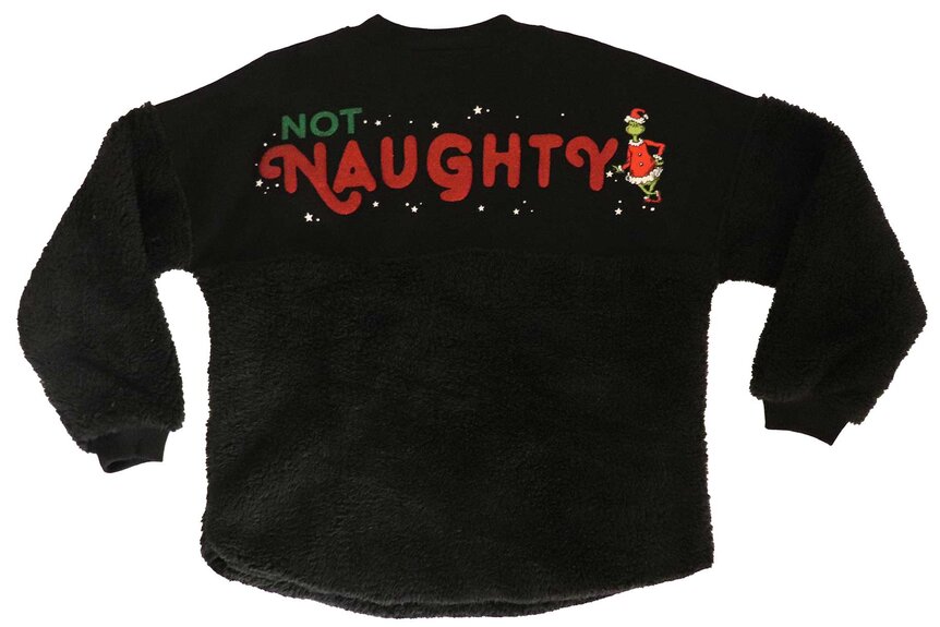 An all black Grinchmas sweater that says Not Naughty.