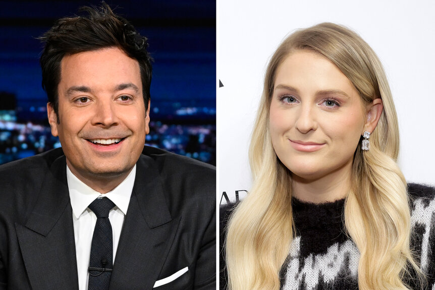 A split of Jimmy Fallon and Meghan Trainor