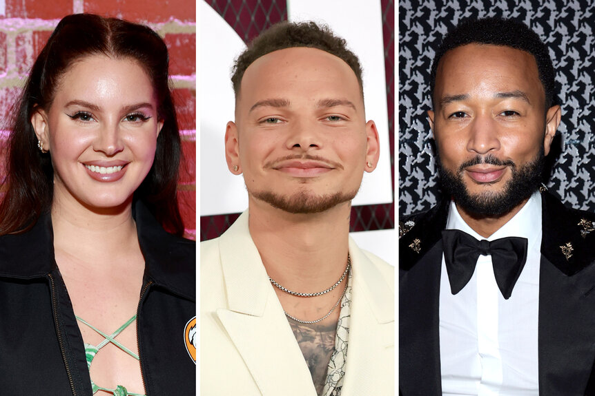 A split of Lana Del Rey, Kane Brown and John Legend