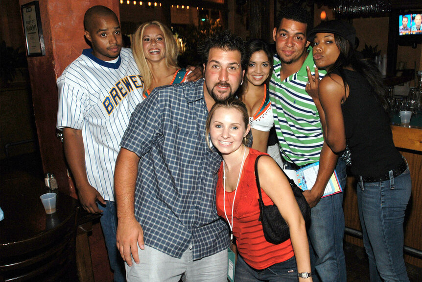 Donald Faison, Joey Fatone, Beverley Mitchell, Trevor Penick, Gabrielle Union and Miami Dolphin cheerleaders