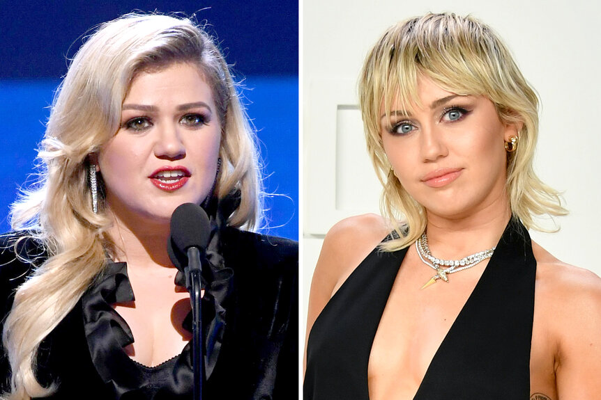 A split of Kelly Clarkson and Miley Cyrus