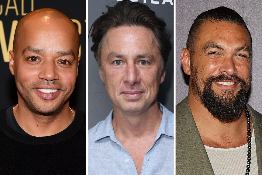 A split of Donald Faison, Zach Braff and Jason Momoa