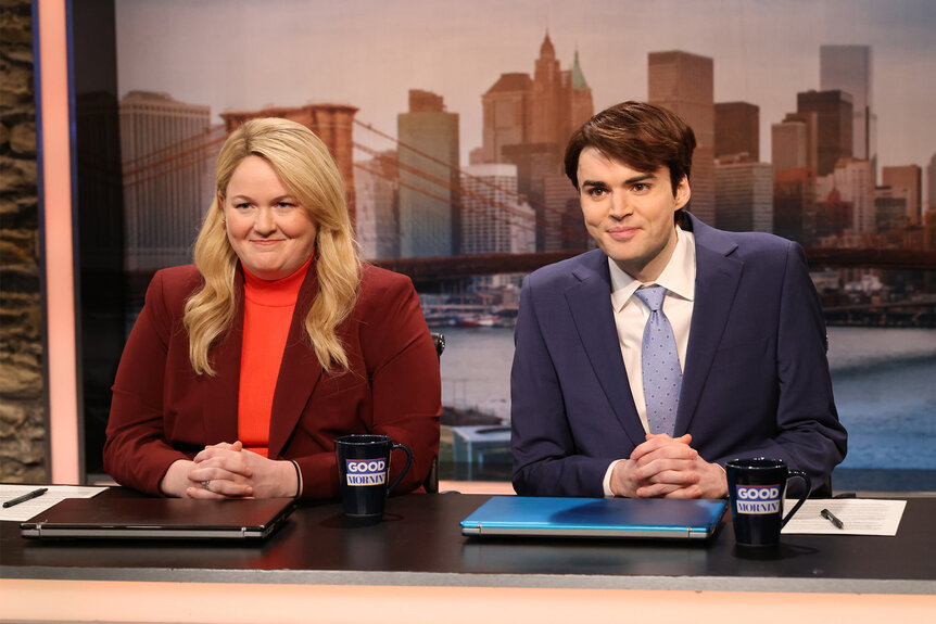 Molly Kearney and Michael Longfellow during a sketch on Saturday Night Live Episode 1855