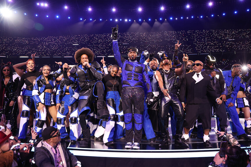 Usher Lil Jon Ludacris and Jermaine Dupri perform during the Super bowl 2024 Half Time Show