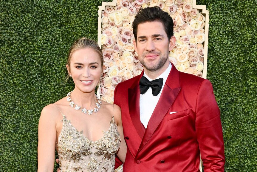 Emily Blunt and John Krasinski attend the golden globes in 2024