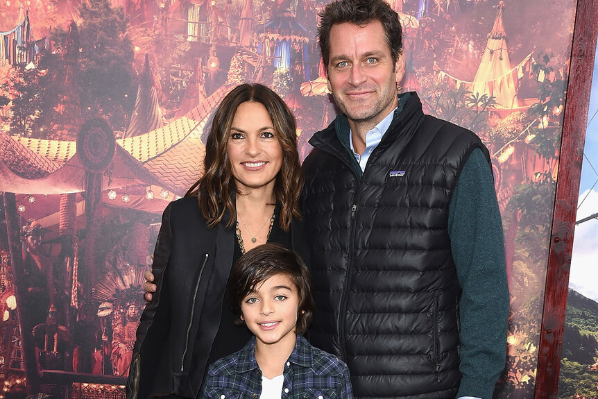 Mariska Hargitay, August Miklos Friedrich Hermann and Peter Hermann pose together.