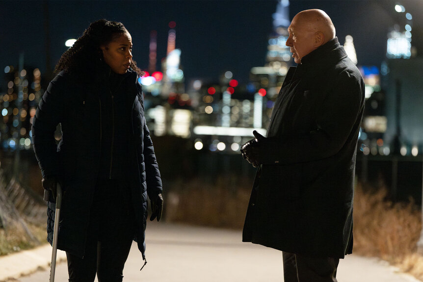 Sergeant Ayanna Bell (Danielle Moné Truitt) and Donald Cragen (Dann Florek) appear in Season 4 Episode 7 of Law & Order: Organized Crime.