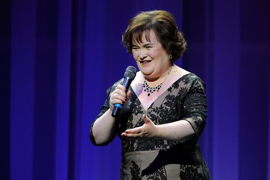 Susan Boyle performs during the Donny & Marie variety show at the Flamingo Las Vegas October 17, 2012 in Las Vegas, Nevada.