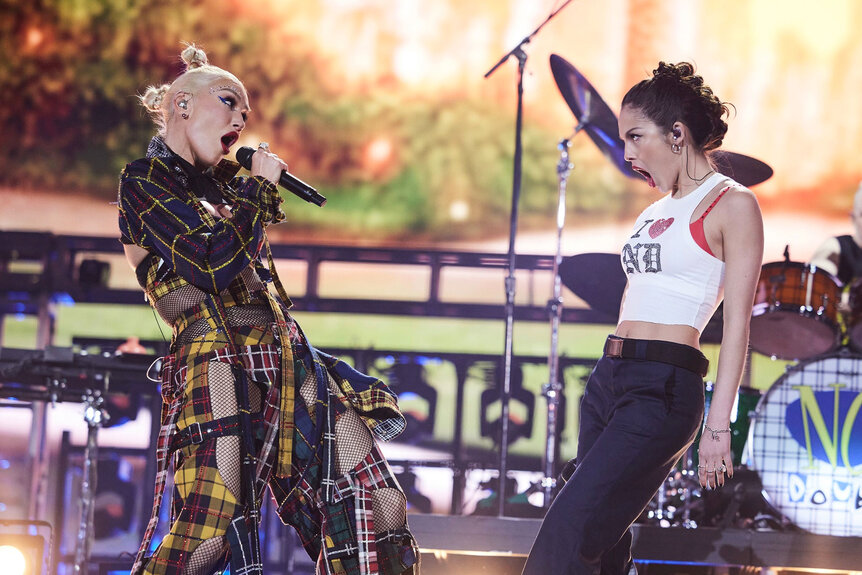 Stefani of No Doubt and Olivia Rodrigo perform at the Coachella Stage