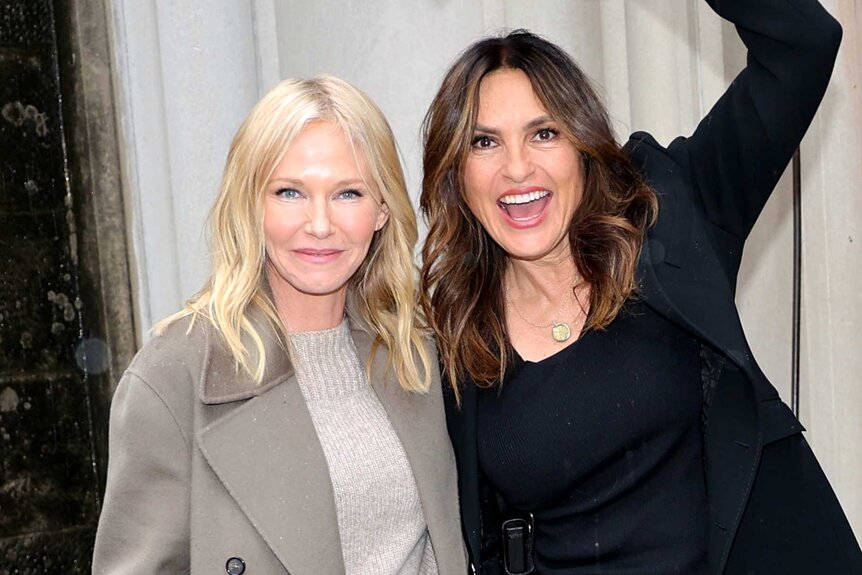 Kelli Giddish and Mariska Hargitay pose together while on set of Law and Order SVU