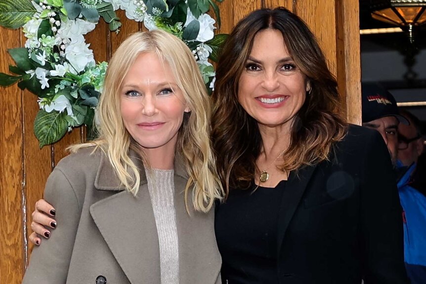 Kelli Giddish and Mariska Hargitay pose together while on set of Law and Order SVU