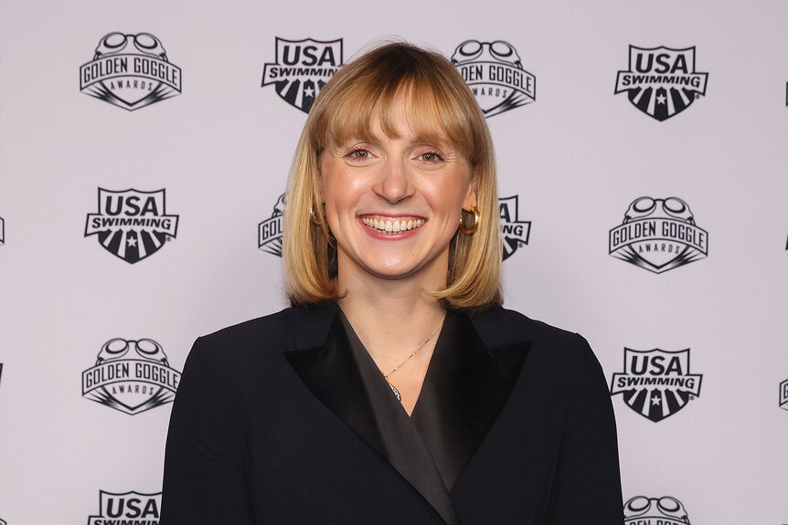 Katie Ledecky walks the carpet of the 2022 Golden Goggle Awards