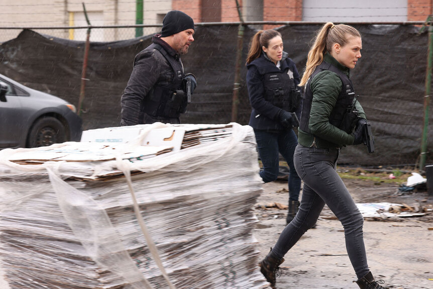 Adam Ruzek, Kim Burgess, and Hailey Upton in Chicago P.D. Season 11 Episode 13.