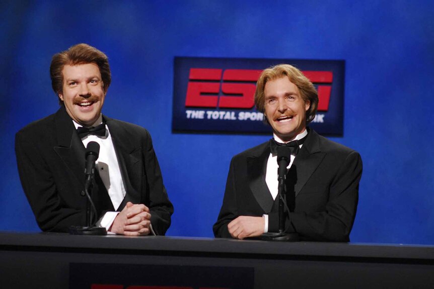 Jason Sudeikis and Will Forte are ESPN sport announcers on Saturday Night Live Season 15 Episode 62.