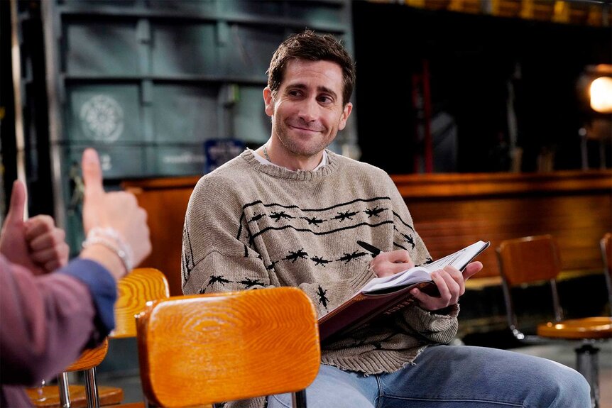 Jake Gyllenhaal during a promo for saturday night live