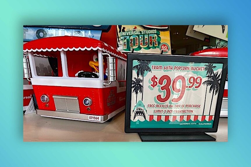 The popcorn bucket on the Studio Tram Tour's 60th Anniversary