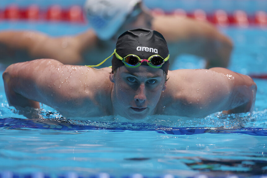 Aaron Shackell swimming during 2024 Olympic Swim Team trials