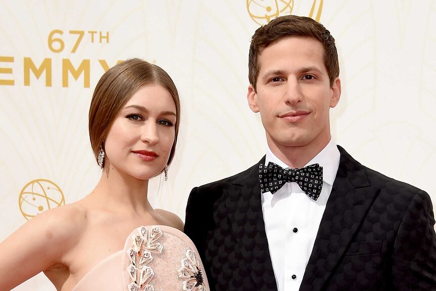 Andy Samberg and his wife Joanna Newsom attend the 2015 emmys