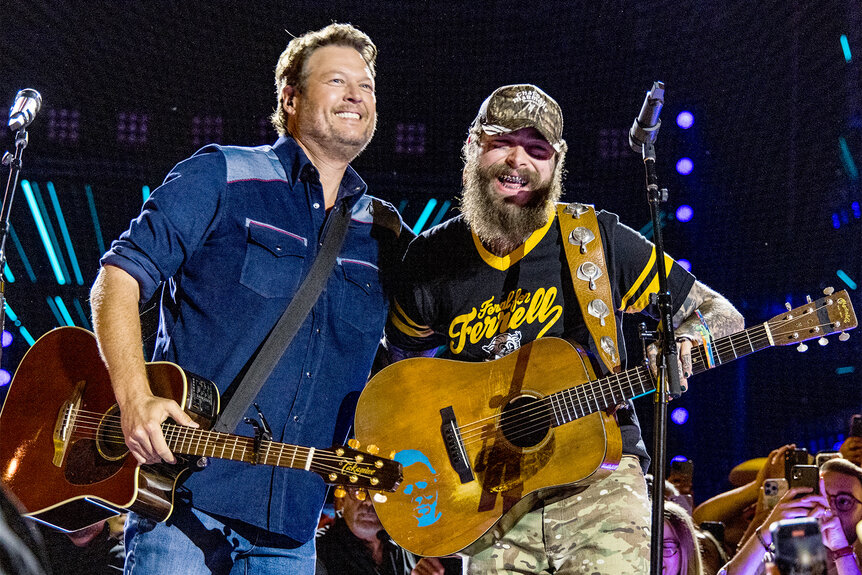 Blake Shelton and Post Malone hug on stage together after performing