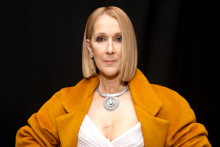 Celine Dion poses backstage at the 2024 grammys