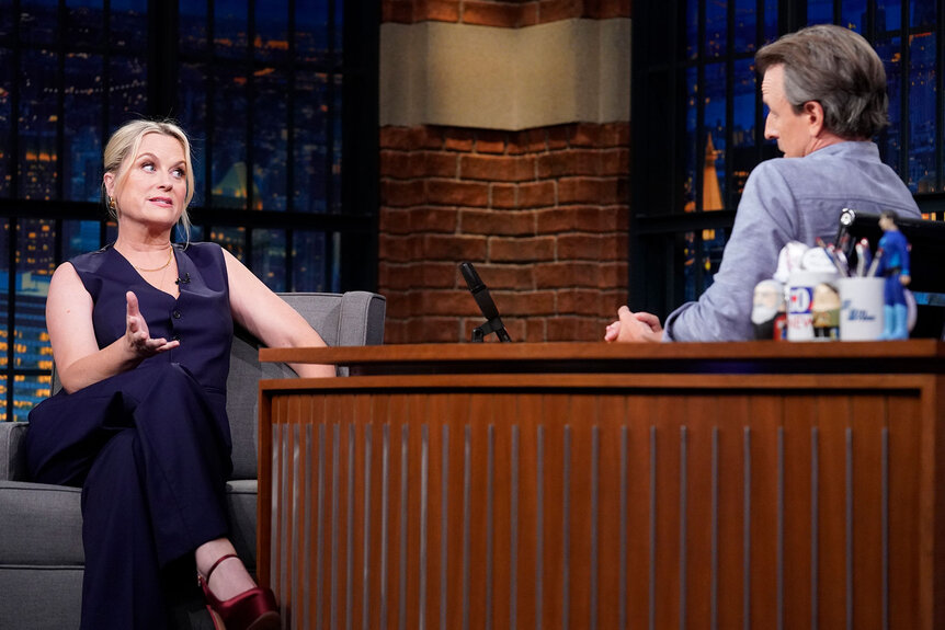 Amy Poehler during an interview with Seth Meyers on Late Night With Seth Meyers Episode 1526, on June 5, 2024.