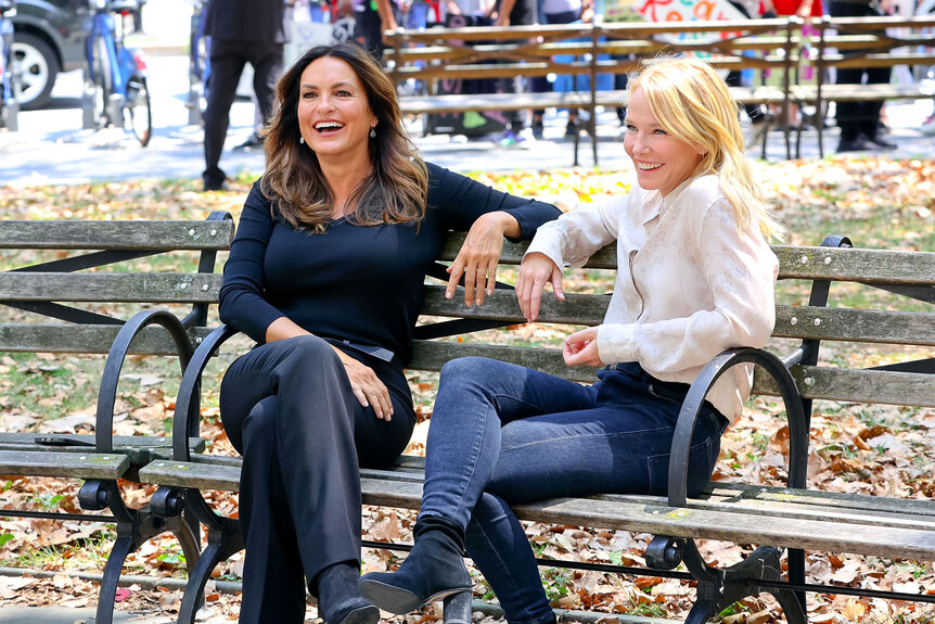 Mariska Hargitay and Kelli Giddish filming on the set of 'Law & Order: Special Victims Unit'