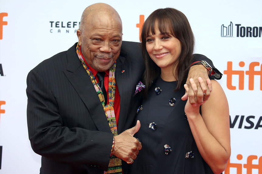 Quincy Jones and Rashida Jones attend the 'Quincy' premiere during 2018 Toronto International Film Festival