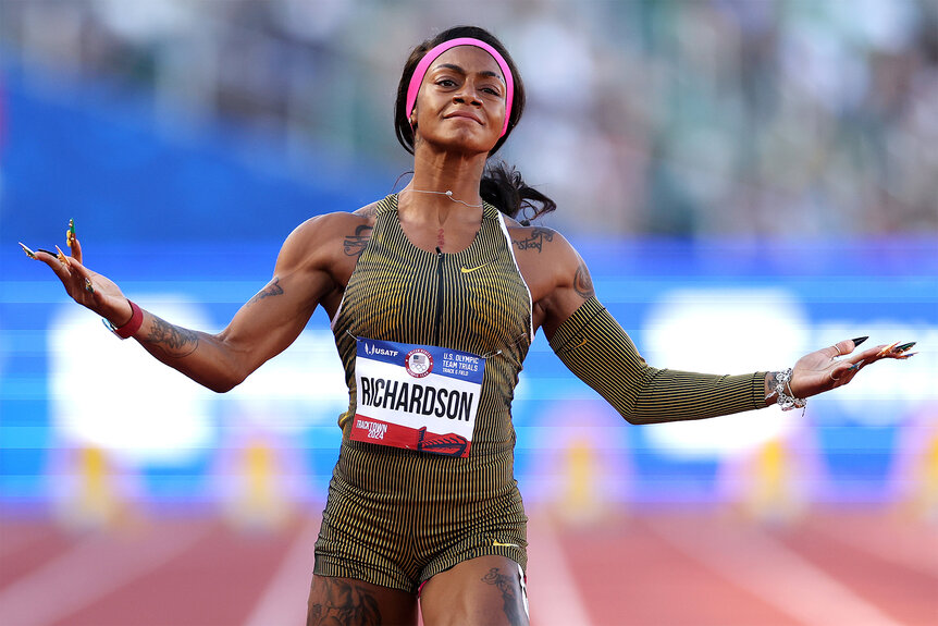 Sha'Carri Richardson on the track after competing in the women's 100 meter semi-final