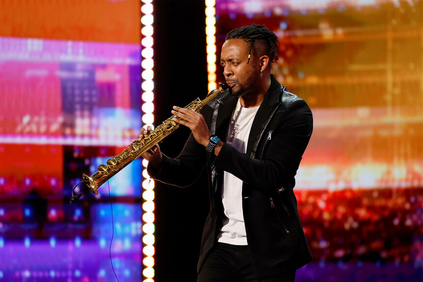 B. Thompson performs on stage on America's Got Talent Episode 1906