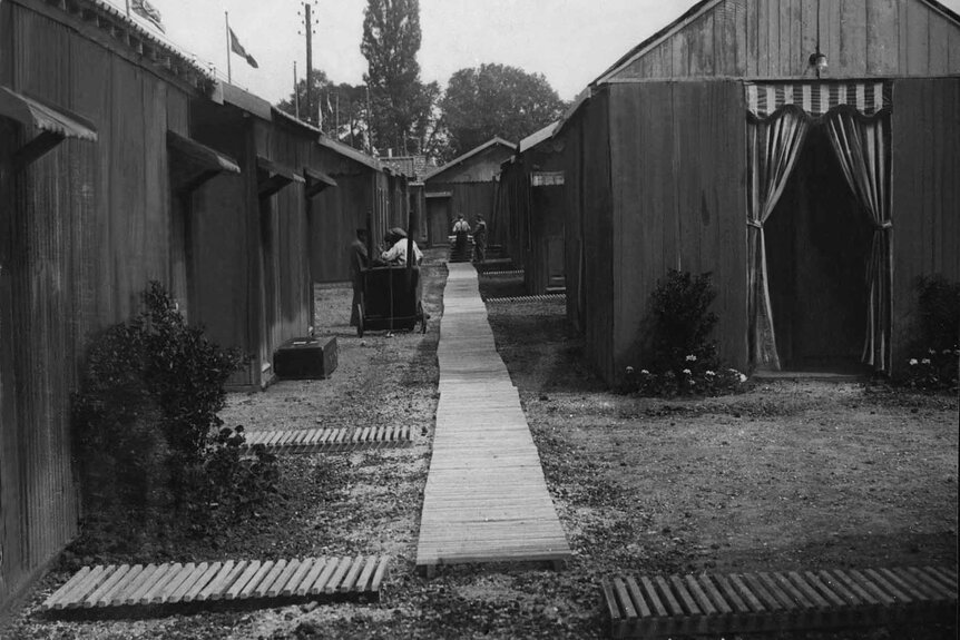 The alleys of the Olympic Village during the 1924 Paris Olympics.