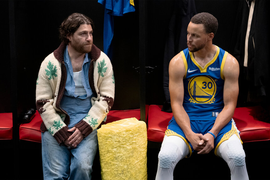 Danny and Steph Curry look at each other on Mr. Throwback