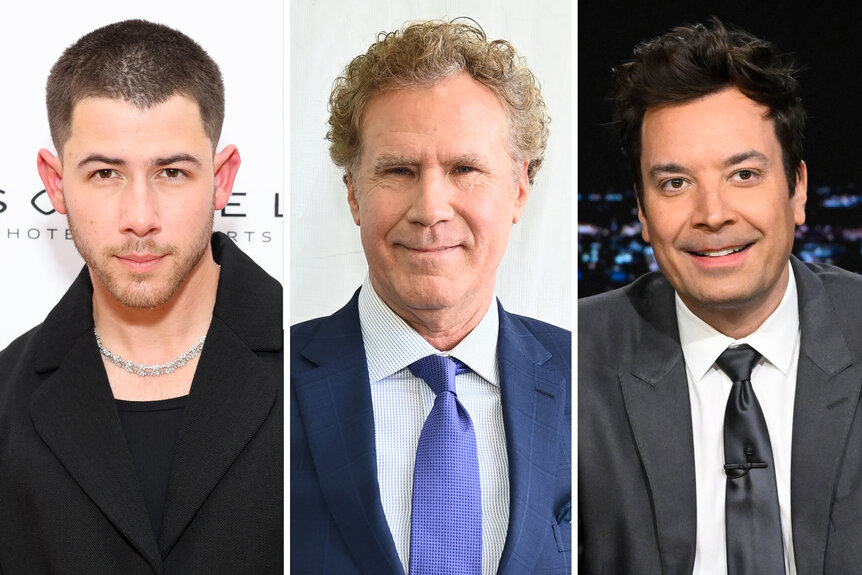 A split of Nick Jonas, Will Ferrell and Jimmy Fallon