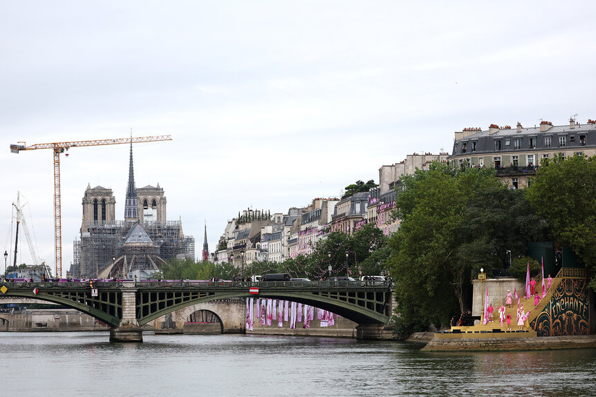 A view of the Notre-Dame Cathedral during the 2024 Olympics Opening Ceremony