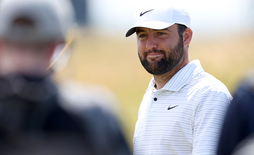 Closeup of Scottie Scheffler at the 152nd Open championship