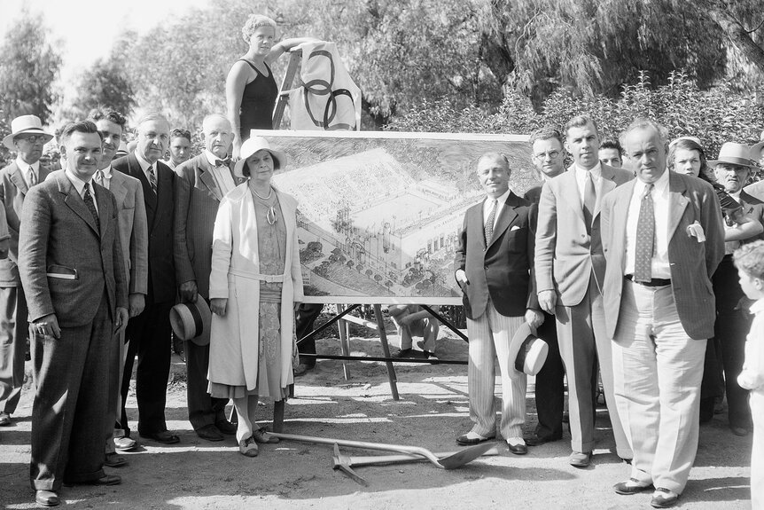 The Olympic pool ceremony, held in Exposition Park, Los Angeles, California, 1931.