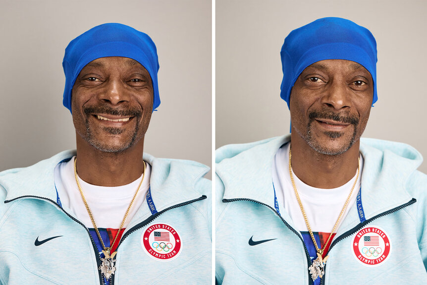 Snoop Dogg poses for photos during Team USA Welcome Experience ahead of Paris 2024 Summer Olympics