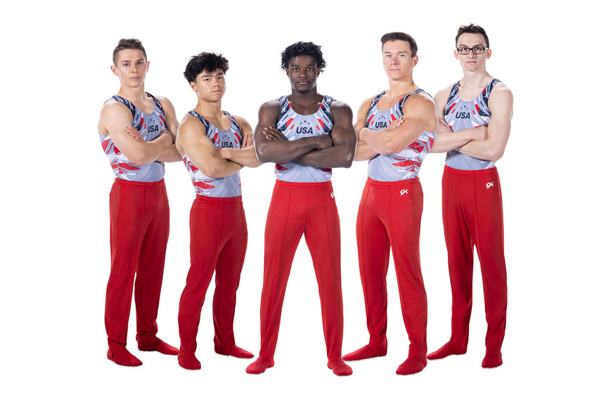 Team USA's Mens Gymnastics team wears their 2024 Olympic uniform