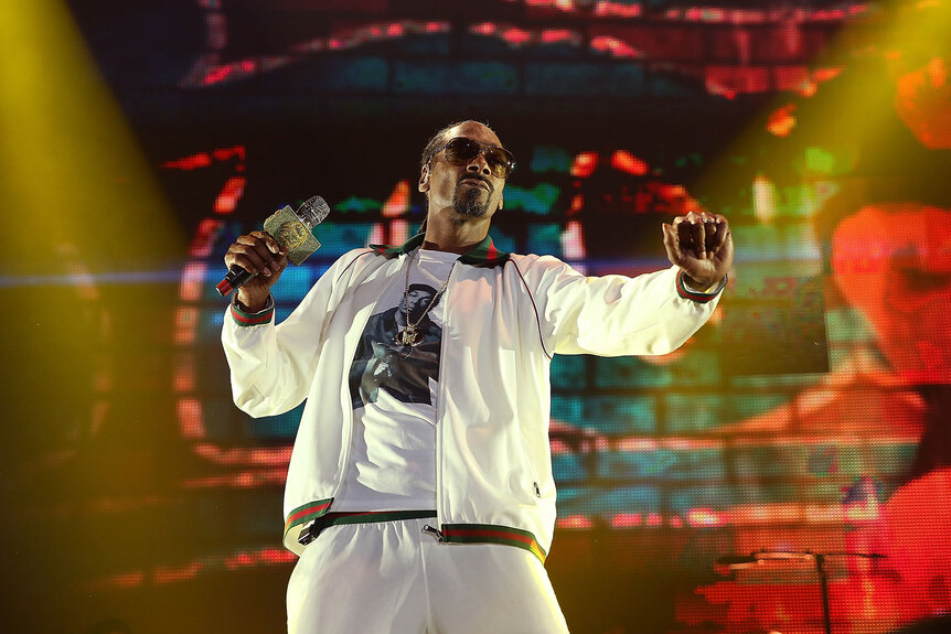 Snoop Dogg performing onstage in 2016.