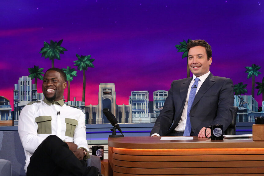 Kevin Hart during an interview with host Jimmy Fallon on The Tonight Show