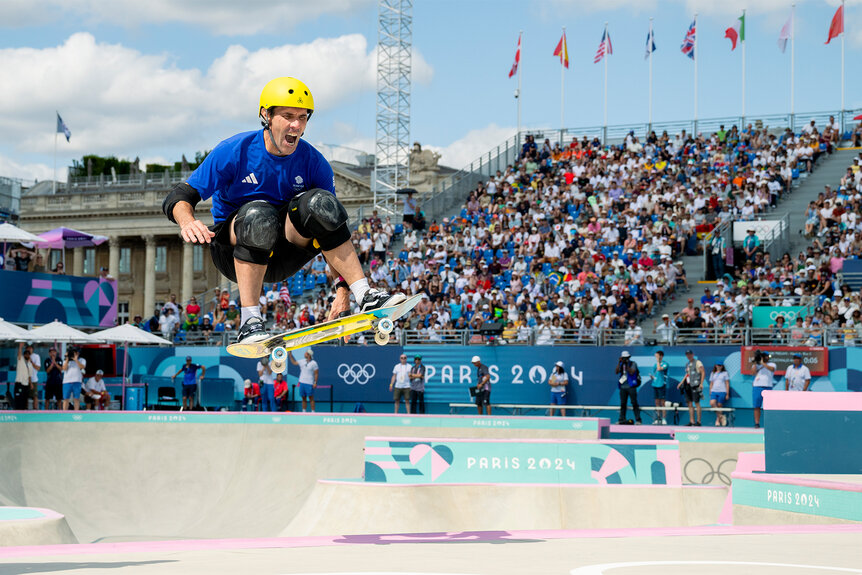 Andy Macdonald during a heat at the 2024 Olympics