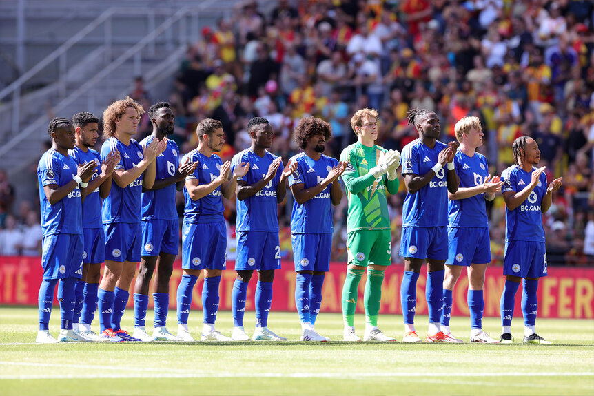 Leicester City starting XI during a minute applause ahead of the Pre-Season friendly match between RC Lens and Leicester City