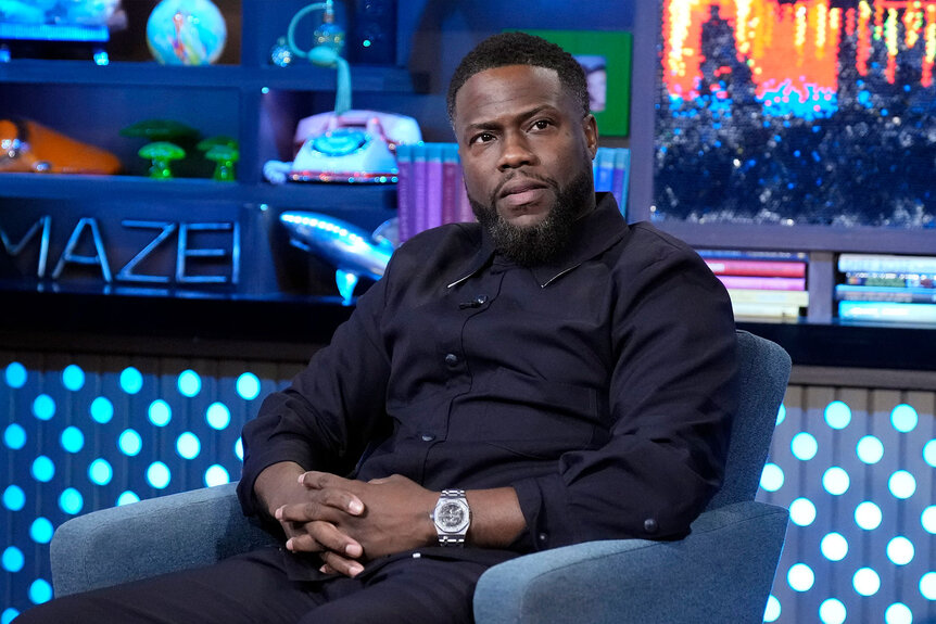 Kevin Hart sits on the set of Watch What Happens Live With Andy Cohen