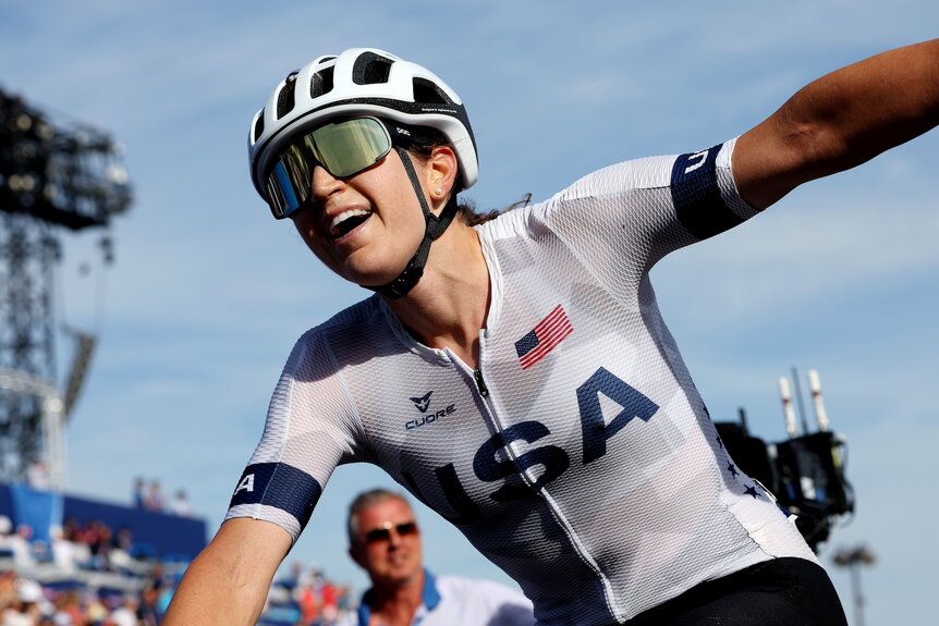 American Kristen Faulkner wins gold in the women's cycling road race at the 2024 Olympics