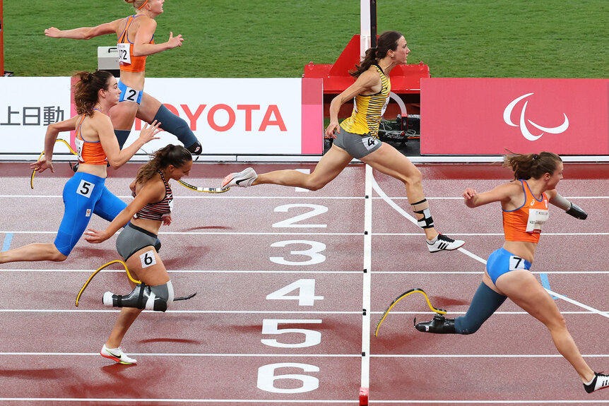 Paralympics: Athletics, 100 metres T64 - prosthesis, women's final, at the Olympic Stadium