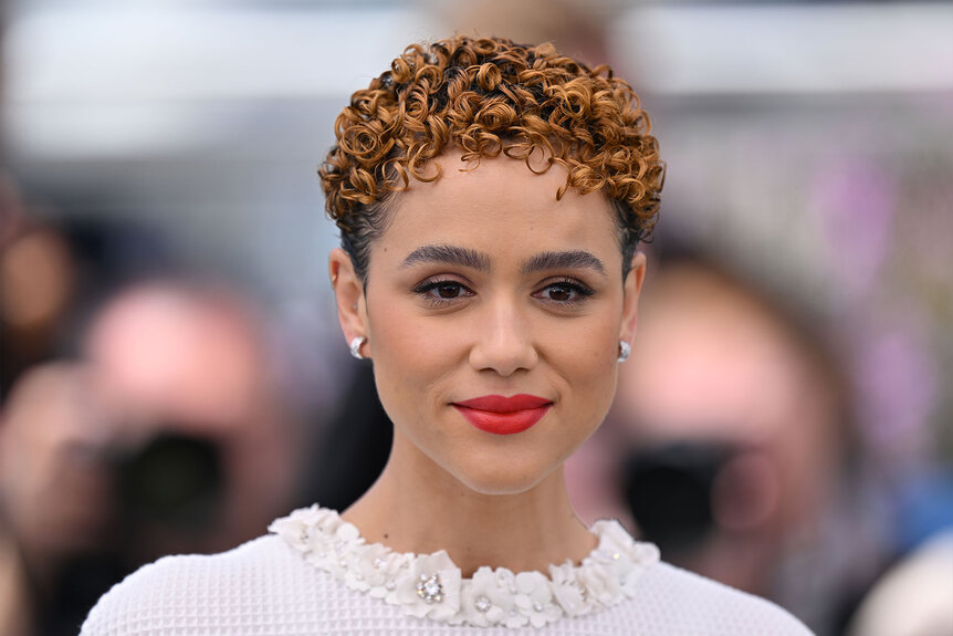 Nathalie Emmanuel poses during a photocall for the film 'Megalopolis' at the 77th Cannes Film Festival