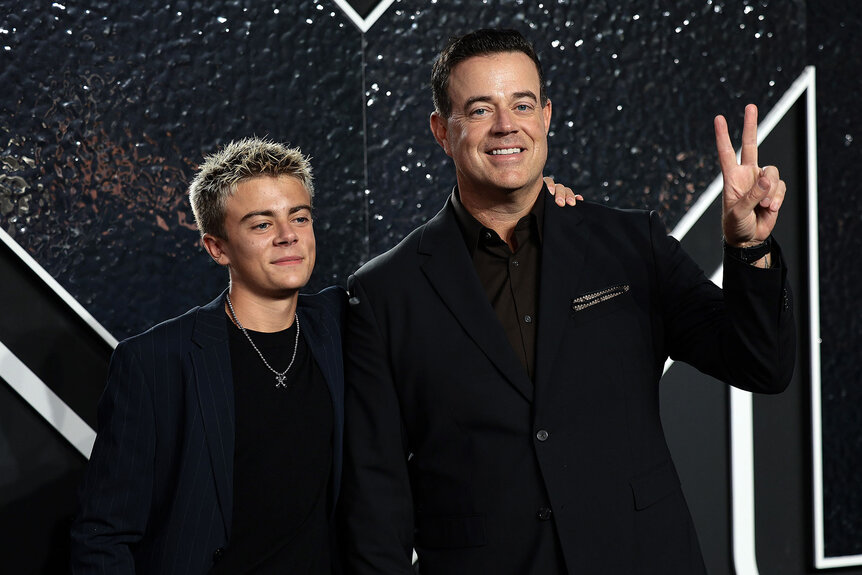 Jackson Daly and Carson Daly pose on the carpet of the 2024 MTV Video Music Awards