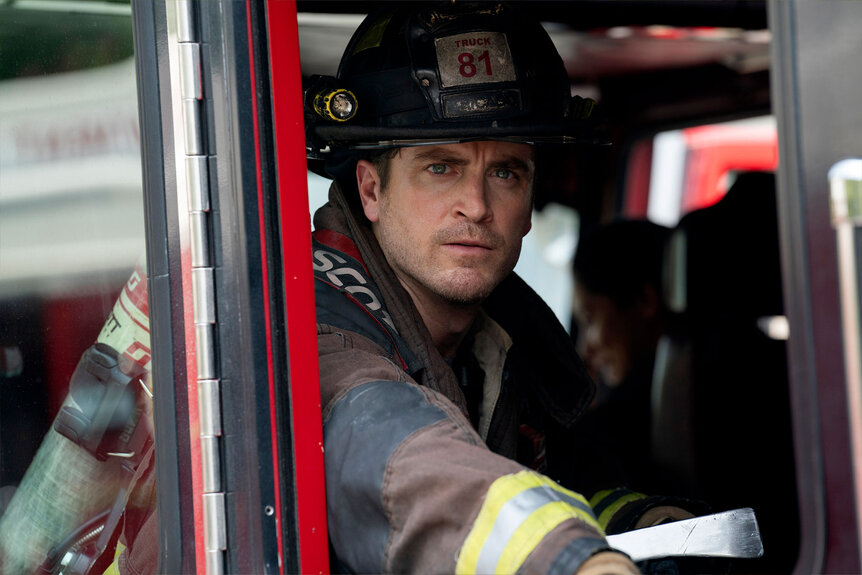 Sam Carver in the fire truck